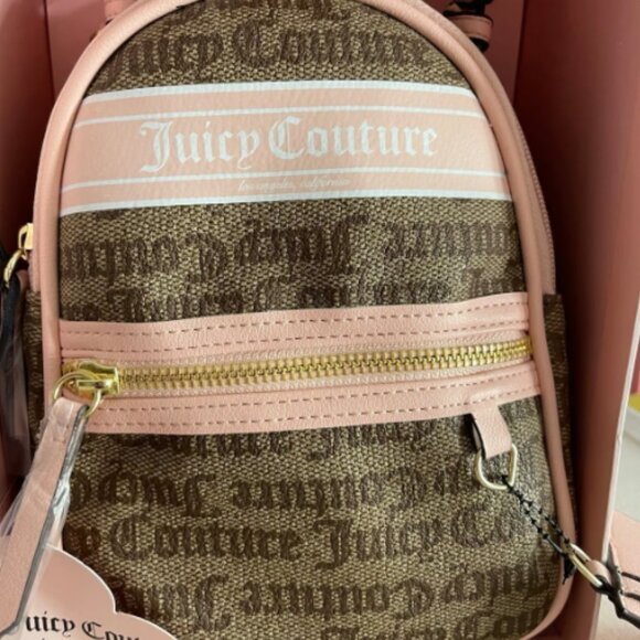 Nwt Juicy Couture Mini Back Pack Pink & Brown Monogrammed - Picture 2 of 6
